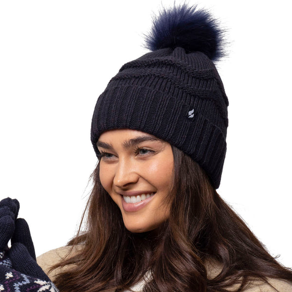 Ladies Cotswold Pom Pom Hat Navy – Heat Holders - Main Image