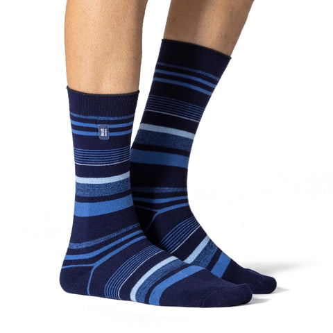 Mens Ultra Lite Goldcrest Stripe Socks - Navy