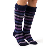 Ladies Original Hellebore Wellington Boot Socks - Navy & Purple Stripe