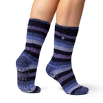 Ladies Original Petunia Stripe Slipper Socks - Navy