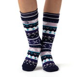 Ladies Soul Warming Dual Layer Slipper Socks - Navy & Purple