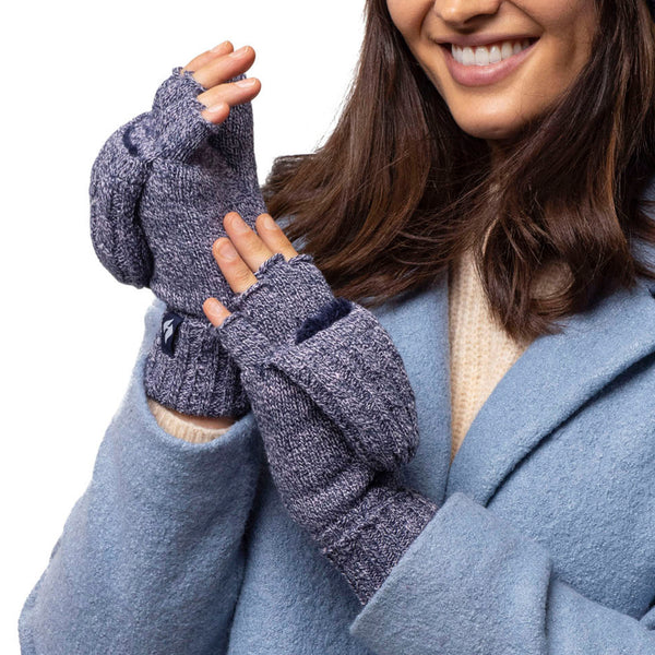 Ladies Thermal Converter Mittens - Navy Twist