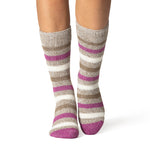 Ladies Original Patterdale Twist Stripe Socks - Oat & Pink