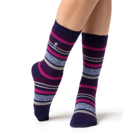 Ladies Lite Antalya Multi Stripe Socks - Navy & Pink