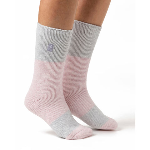 Ladies Original Catania Centre Stripe Socks - Dusted Pink & Silver