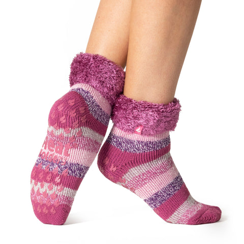 Ladies Original Emma Lounge Socks with Turnover Top - Pink & Purple