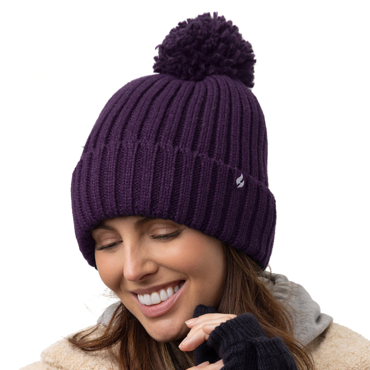 Ladies Arden Pom Pom Hat - Purple