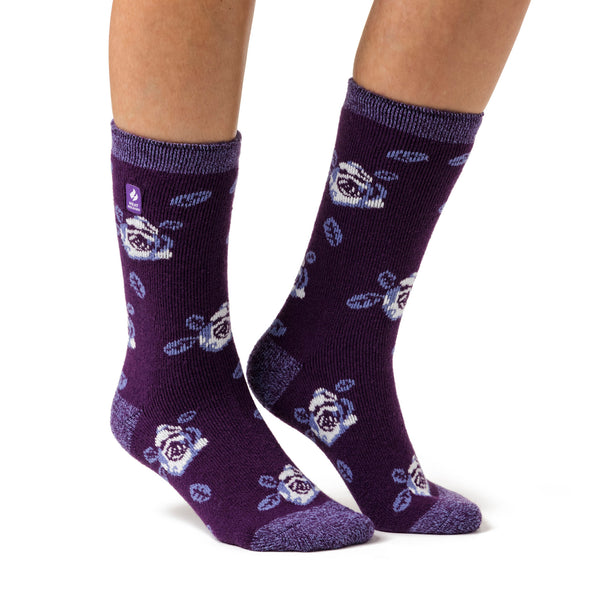 Ladies Lite Rome Floral Socks - Plum