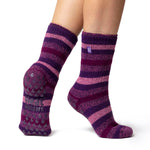 Ladies Original Petunia Stripe Slipper Socks - Purple