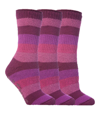 Special Offer 3 Pairs Kids Thermal Slipper Socks - Pink Stripe