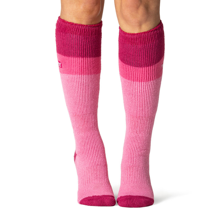 Ladies Original Long Ski & Snow Sports Socks - Raspberry, Pink & Light Pink