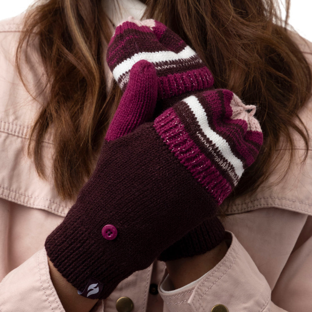 Ladies Bronte Converter Mittens - Burgundy & Mulberry