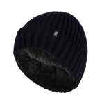 Mens Lawson Turn Over Cuff Ribbed Hat - Black